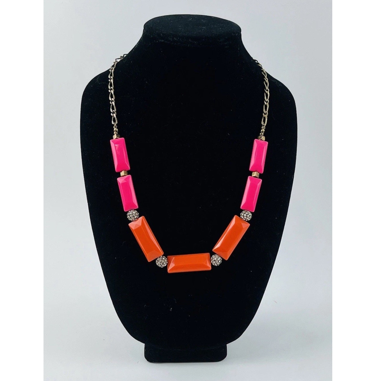 J Crew Pink Orange Pave Crystal Bead Necklace Balls Gemoetric Elongated Y2k 80s 22$